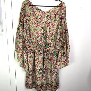 Raga Anthropologie Dress Womens 2X Jai Kimono Boho Colorful Bell Sleeve Tassels